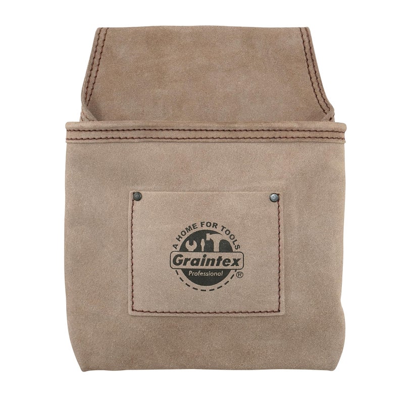 Graintex SS2050 One Pocket Nail & Tool Pouch Beige Color Suede Leather for Constructors, Electricians, Plumbers, Handymen - Image 1